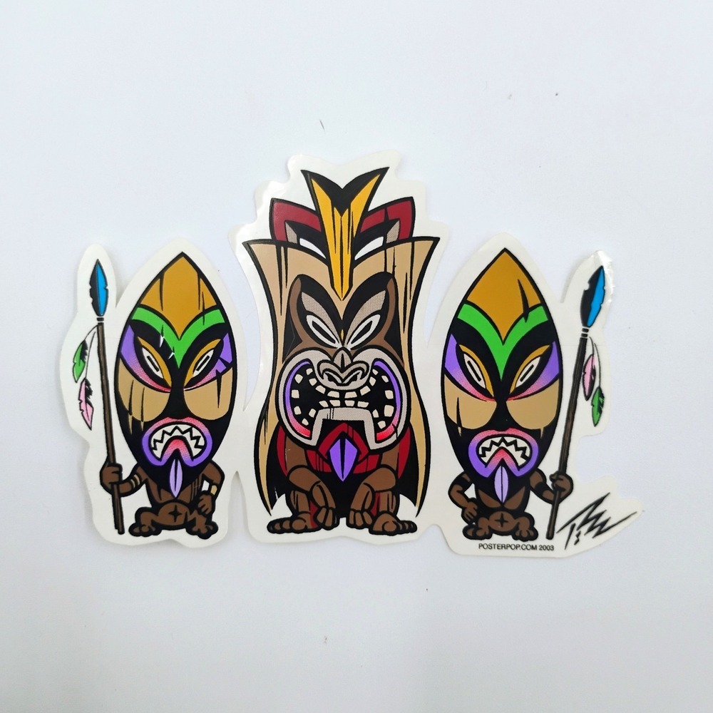 The PIZZ Poster Pop Tiki Mask Warriors Decal Sticker Lord Of Lowbrow VTG 2003